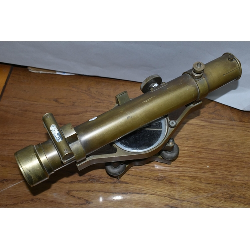 562 - A STANLEY BRASS THEODOLITE, missing spirit level from top, barrel marked 'Stanley, Great Turnstle, H... 