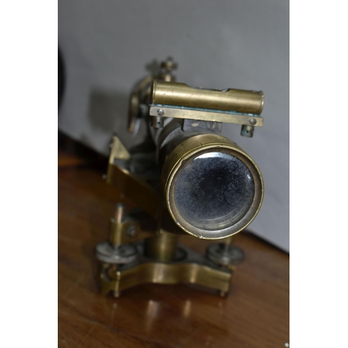 562 - A STANLEY BRASS THEODOLITE, missing spirit level from top, barrel marked 'Stanley, Great Turnstle, H... 