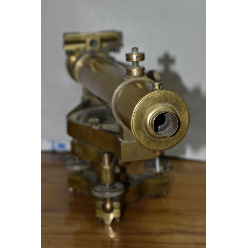 562 - A STANLEY BRASS THEODOLITE, missing spirit level from top, barrel marked 'Stanley, Great Turnstle, H... 