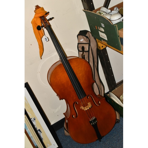 572 - A THREE QUARTER CELLO, ebony fittings, length of body 69.5cm x width at widest point 40cm, length fr... 