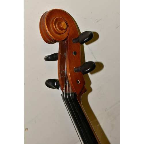 572 - A THREE QUARTER CELLO, ebony fittings, length of body 69.5cm x width at widest point 40cm, length fr... 