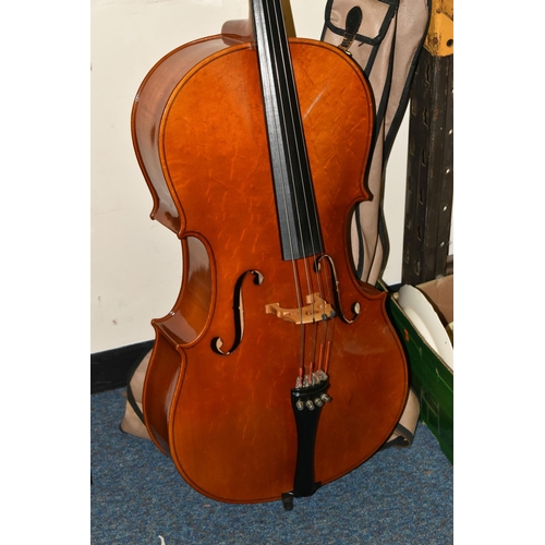 572 - A THREE QUARTER CELLO, ebony fittings, length of body 69.5cm x width at widest point 40cm, length fr... 