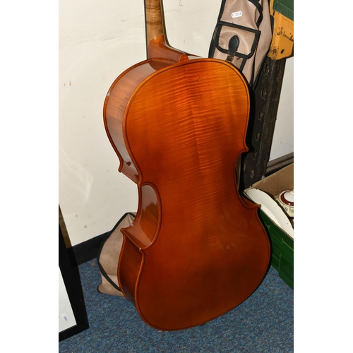 572 - A THREE QUARTER CELLO, ebony fittings, length of body 69.5cm x width at widest point 40cm, length fr... 