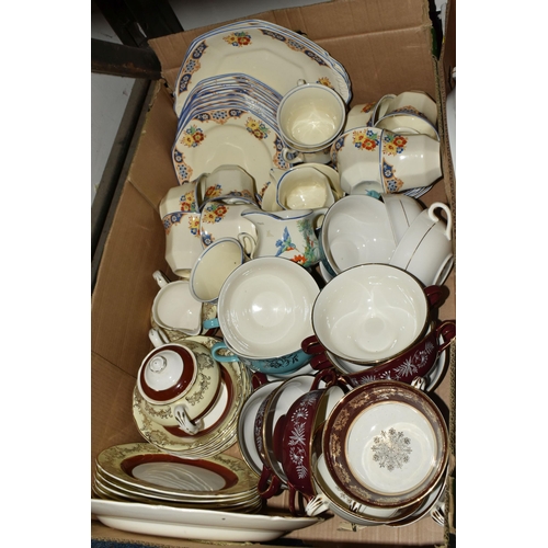 577 - FIVE BOXES OF ASSORTED MIDWINTER  TEA AND DINNER WARES ETC, patterns include Brown Jacobean, Blue Ja... 