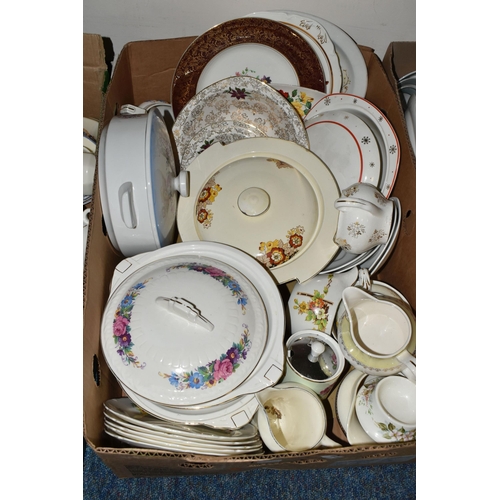 577 - FIVE BOXES OF ASSORTED MIDWINTER  TEA AND DINNER WARES ETC, patterns include Brown Jacobean, Blue Ja... 