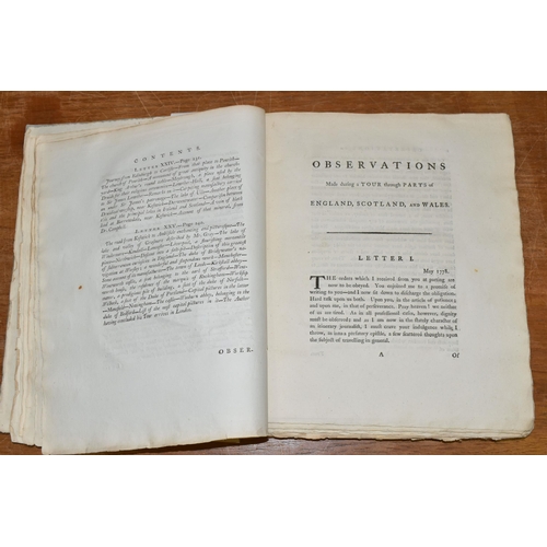 581 - (Attributed to) SULLIVAN; Richard, Sir. Observations Made During A Tour Through Parts Of England, Sc... 