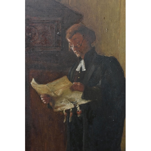 583 - FREDERICK WILLIAMS DAVIS (1862-1919) A LAWYER STUDIES A DOCUMENT, a full length study of a male figu... 