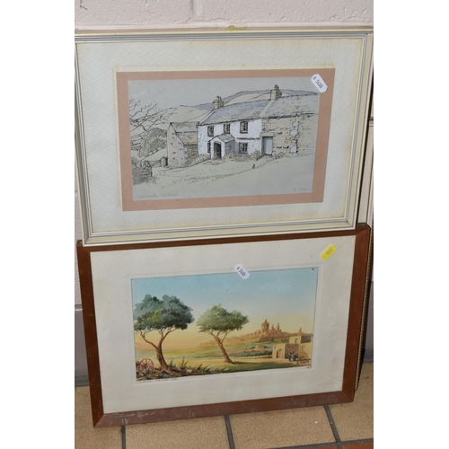 590 - SIX 20TH CENTURY OILS AND WATERCOLOURS, comprising a Maltese view of Mdina signed Galia 1969, waterc... 