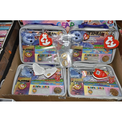 596 - SEVEN BOXES OF SEALED PACKS OF MACDONALD'S BEANIE BABIES AND SEALED PLATINUM MEMBERSHIP COIN PACKS, ... 