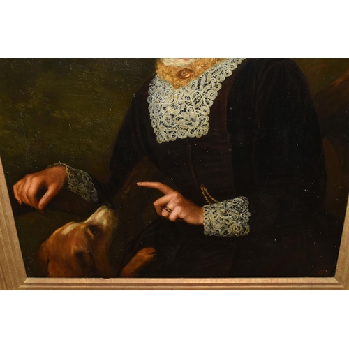 601 - VIVIAN CROME (BRITISH ?-C. 1626) A PORTRAIT OF A FEMALE FIGURE WITH DOG, the figure is depicted half... 