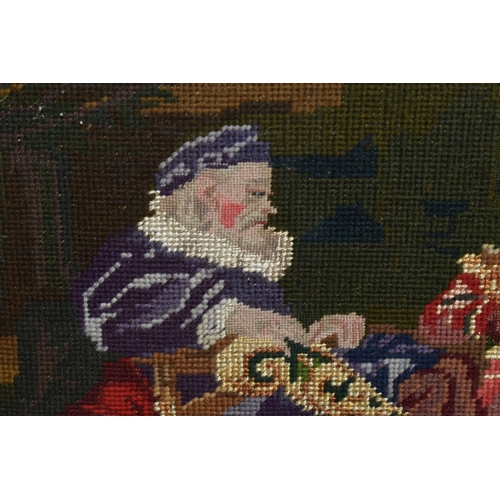 605 - A LATE VICTORIAN TAPESTRY, of a 17th Century scene of Royalty in a boat approaching a jetty, the gil... 