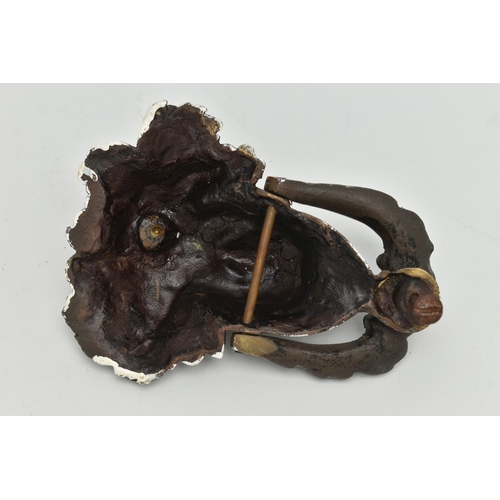 150A - A LATE VICTORIAN NEO-CLASSICAL STYLE BRONZE DOOR KNOCKER IN THE FORM OF A FEMALE MASK, height 18cm (... 