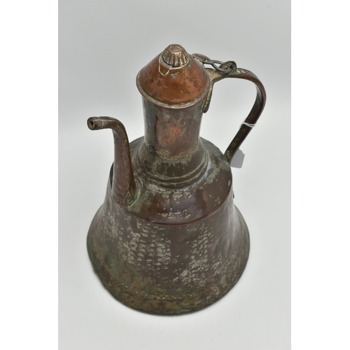 200A - A 19TH CENTURY COPPER DALLAH, remnants of tinned finish, height 32cm (Condition Report: areas of sol... 