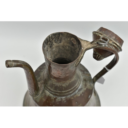 200A - A 19TH CENTURY COPPER DALLAH, remnants of tinned finish, height 32cm (Condition Report: areas of sol... 