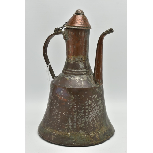 200A - A 19TH CENTURY COPPER DALLAH, remnants of tinned finish, height 32cm (Condition Report: areas of sol... 