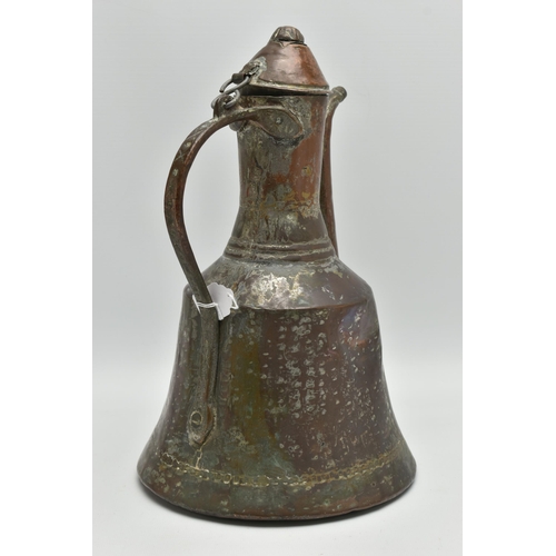 200A - A 19TH CENTURY COPPER DALLAH, remnants of tinned finish, height 32cm (Condition Report: areas of sol... 