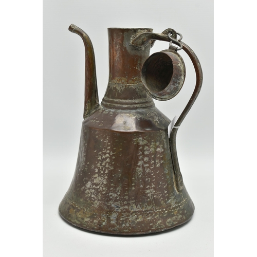 200A - A 19TH CENTURY COPPER DALLAH, remnants of tinned finish, height 32cm (Condition Report: areas of sol... 