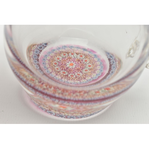 50A - A VICTORIAN STYLE CLEAR GLASS PAPERWEIGHT CREAM JUG OF BALUSTER FORM, with millefiori cane base, hei... 