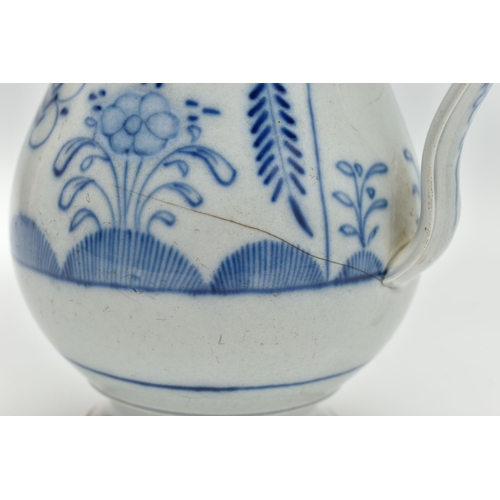 95A - A LATE 18TH CENTURY PEARLWARE PEDESTAL JUG OF BALUSTER FORM, scrolled handle, hand painted in underg... 