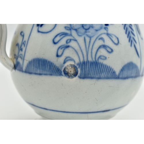 95A - A LATE 18TH CENTURY PEARLWARE PEDESTAL JUG OF BALUSTER FORM, scrolled handle, hand painted in underg... 