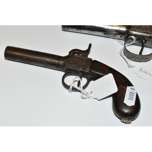 183 - AN ANTIQUE 16 BORE SCREW OFF BARREL BOXLOCK PERCUSSION PISTOL MARKED SMITH LONDON, its barrel is 3''... 