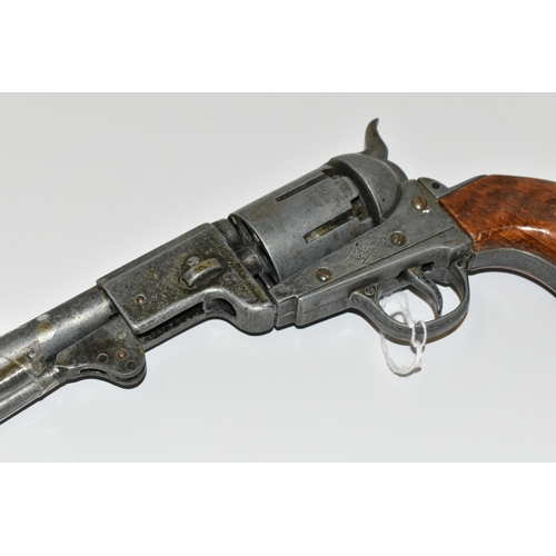 195 - A WHITE METAL NON FIRING REPLICA REVOLVER MARKED EKA 98, based on a Colt revolver, parts of the hamm... 