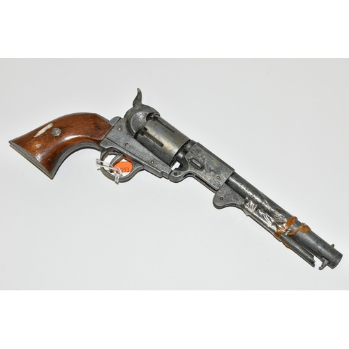 195 - A WHITE METAL NON FIRING REPLICA REVOLVER MARKED EKA 98, based on a Colt revolver, parts of the hamm... 