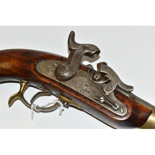 199 - A REPLICA 20 BORE FLINTLOCK POTSDAM PRUSSIAN ARMY ISSUE MILITARY PISTOL FITTED WITH AN 8¾'' BARRE it... 