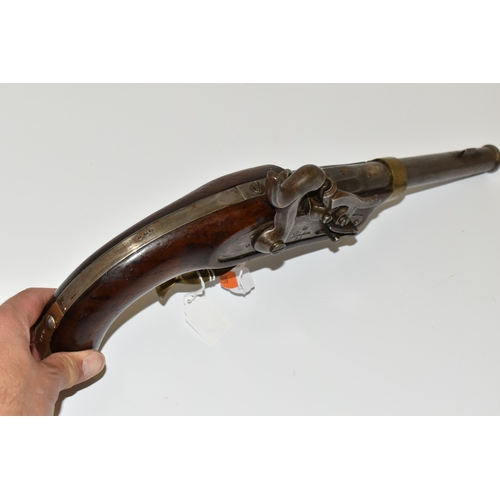 199 - A REPLICA 20 BORE FLINTLOCK POTSDAM PRUSSIAN ARMY ISSUE MILITARY PISTOL FITTED WITH AN 8¾'' BARRE it... 