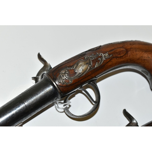 215 - A PAIR OF ANTIQUE 20 BORE CANNON BARREL FLINTLOCK SIDELOCK PISTOLS, fitted with 6½'' turnoff barrel ... 