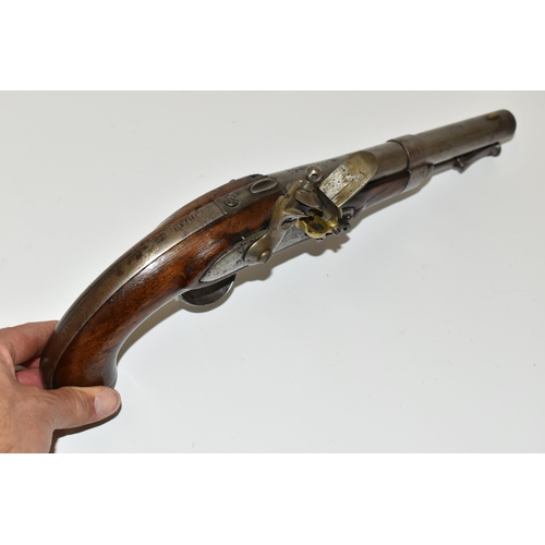 217 - AN ANTIQUE 28 BORE FLINTLOCK US NAVY MODEL 1826 PISTOL, fitted with a  8'' barrel and a non-detachab... 