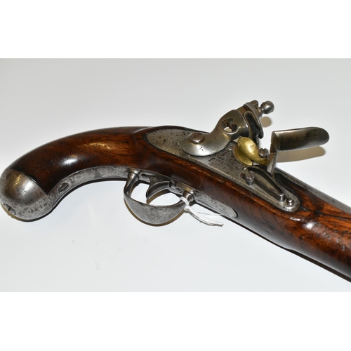 217 - AN ANTIQUE 28 BORE FLINTLOCK US NAVY MODEL 1826 PISTOL, fitted with a  8'' barrel and a non-detachab... 