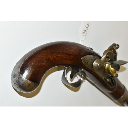 217 - AN ANTIQUE 28 BORE FLINTLOCK US NAVY MODEL 1826 PISTOL, fitted with a  8'' barrel and a non-detachab... 