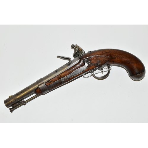 217 - AN ANTIQUE 28 BORE FLINTLOCK US NAVY MODEL 1826 PISTOL, fitted with a  8'' barrel and a non-detachab... 