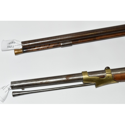 222 - AN ANTIQUE 14 BORE PERCUSSION BACK ACTION LOCK DOUBLE BARREL SHOTGUN, fitted with 28½'' barrels, it ... 