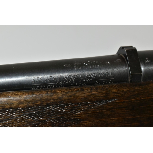 238 - A 12 BORE STEVENS MODEL 58D BOLT ACTION SHOTGUN,  fitted with a non-detachable magazine which is sta... 