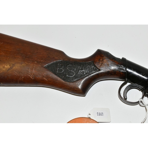 249 - AN ANTIQUE .177'' B.S.A. BREAKDOWN MODEL SPRING AIR RIFLE, serial number 5904, in working order but ... 