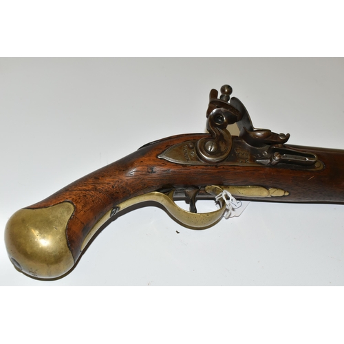 251 - A GOOD QUALITY REPRODUCTION OF A FLINTLOCK BRITISH NAVY SERVICE PISTOL, expertly aged, it lacks the ... 