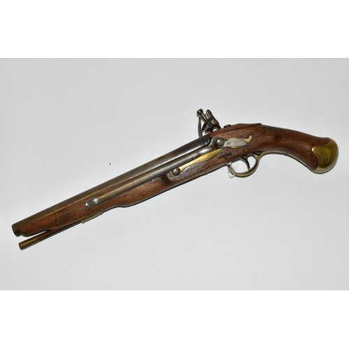 251 - A GOOD QUALITY REPRODUCTION OF A FLINTLOCK BRITISH NAVY SERVICE PISTOL, expertly aged, it lacks the ... 