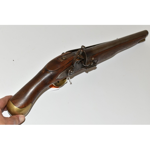 251 - A GOOD QUALITY REPRODUCTION OF A FLINTLOCK BRITISH NAVY SERVICE PISTOL, expertly aged, it lacks the ... 