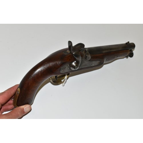 253 - A GOOD QUALITY REPRODUCTION OF AN EAST INDIA GOVERNMENT ISSUE PERCUSSION HOLSTER PISTOL, expertly ag... 