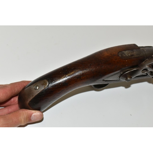 254 - A GOOD QUALITY REPRODUCTION OF FLINTLOCK FRENCH MILITARY PISTOL, expertly aged,its lock is marked Mr... 