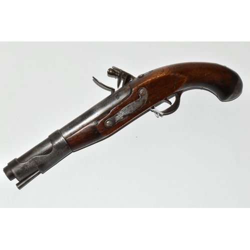 254 - A GOOD QUALITY REPRODUCTION OF FLINTLOCK FRENCH MILITARY PISTOL, expertly aged,its lock is marked Mr... 