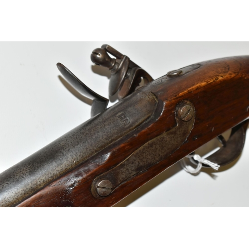 254 - A GOOD QUALITY REPRODUCTION OF FLINTLOCK FRENCH MILITARY PISTOL, expertly aged,its lock is marked Mr... 