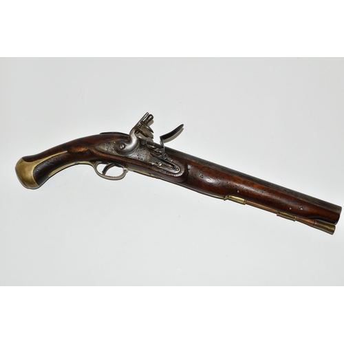 255 - A GOOD QUALITY REPRODUCTION OF A FLINTLOCK BRITISH ARMY HEAVY DRAGOON PISTOL, expertly aged, it lack... 