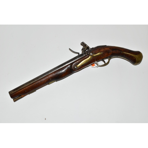 255 - A GOOD QUALITY REPRODUCTION OF A FLINTLOCK BRITISH ARMY HEAVY DRAGOON PISTOL, expertly aged, it lack... 