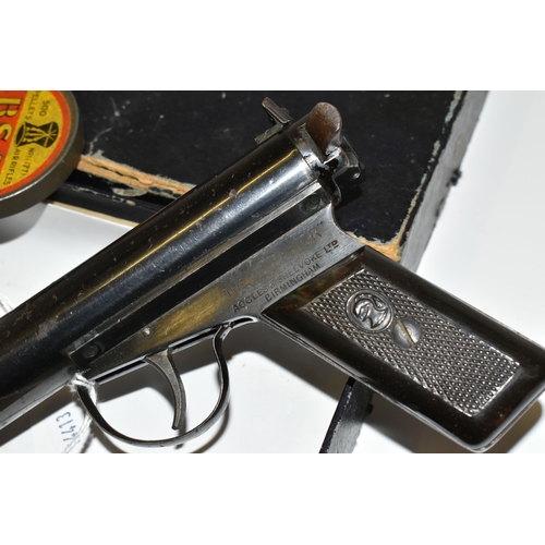 256 - A BOXED ANTIQUE SECOND MODEL .177'' ACCLES & SHELVOLE LTD WARRIOR AIR PISTOL, serial number 351268, ... 