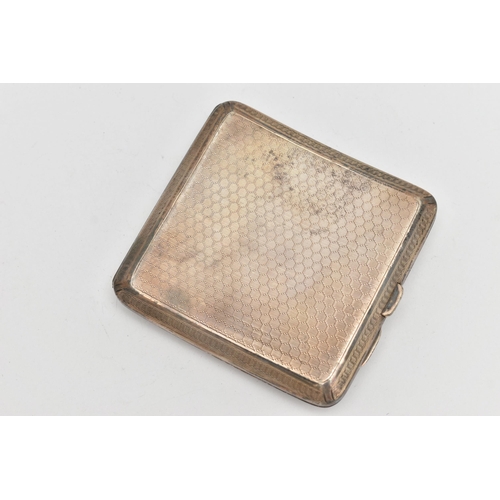 107 - A SILVER CIGARETTE CASE, square form, engine turned pattern, engraved cartouche 'FL 5 9 27', hallmar... 