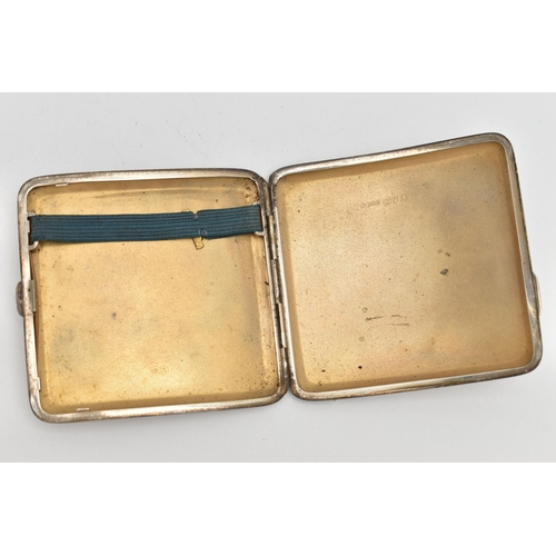 107 - A SILVER CIGARETTE CASE, square form, engine turned pattern, engraved cartouche 'FL 5 9 27', hallmar... 