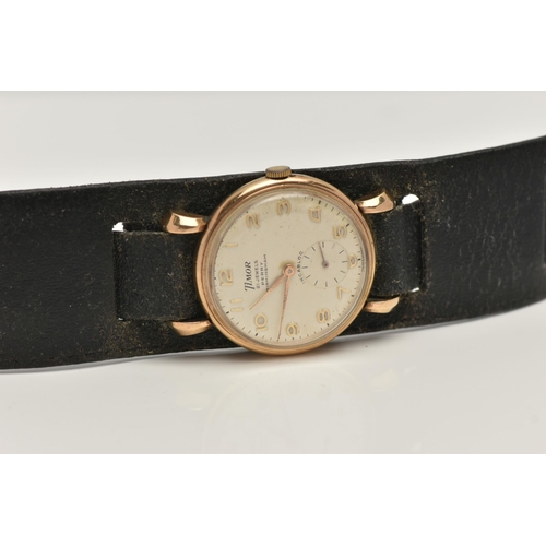 19 - A GENTS 9CT GOLD 'TIMOR' WRISTWATCH, manual wind, round dial signed 'Timor, 21 Jewels Perry Birmingh... 